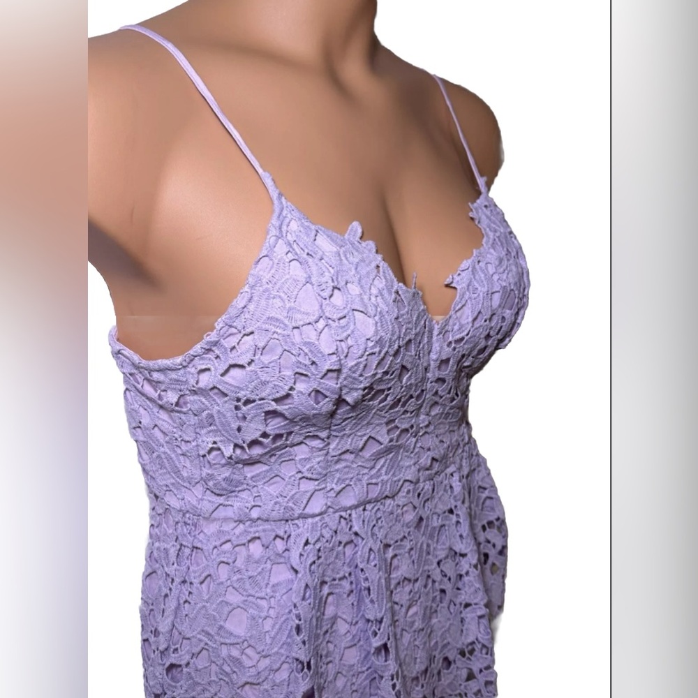 ASTR The Label Cottagecore Dress Size Small Periwinkle Purple Lace Midi A Line